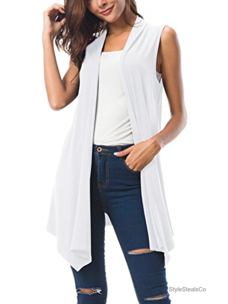 Sleeveless Cardigan Vest Open Front Lightweight Soft Stretchy Asymmetric Hem